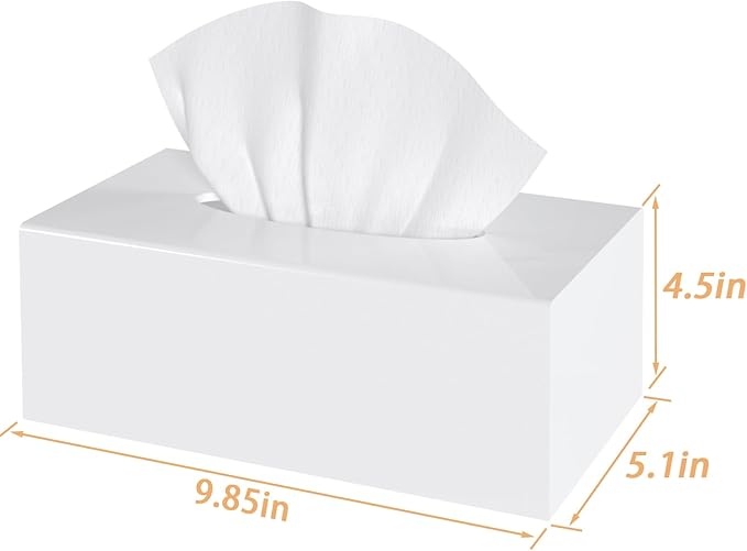 SILUT Tissue Box Cover, Stylish Tissue Box Cover Rectangle, Modern Tissue Box Holder, Facial Tissue Holder for Bathroom, Kitchen Vanity, Countertops, Dressers, Night Stand - Shiny White