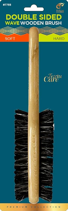 Titan Double Sided Hair Brush Two Sided Wooden Club Wave Brush with Soft and Hard Bristles for Men, Natural Wood Handle