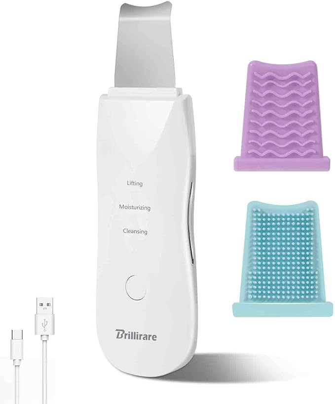 Face Scrubber, Skin Spatula, Facial Silicone Pore Cleaner, Rechargeable All Skin Types Waterproof Blackhead Remover Tools for Deep Cleansing, Exfoliating, 3 Modes Wireless, White