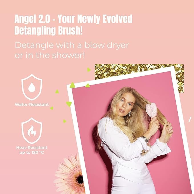 Detangling Hair Brush - Anti Static Angel Wing Hair Brush with Soft & Flexible Bristle for Straight & Wavy Hair - Tangle Angel Hair Detangler Brushes for Blow Drying & Shower (Matt Pink)
