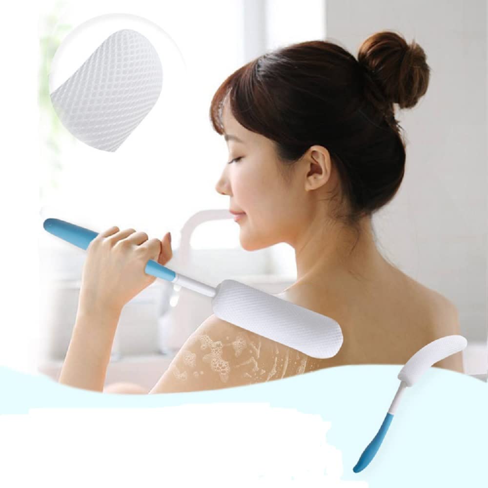Shuiniba Body Back Bath Brush, Curve Long Handle Mesh Bag Sponge, Replaceable Scrubbing Brush, Exfoliating Skin Shower Brush, Length 15.35 Inch/39cm