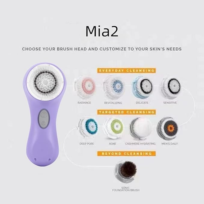 Clarisonic Mia 2 Facial Cleansing System, 2 Speed Settings, Sensitive Brush Head (Lavender)