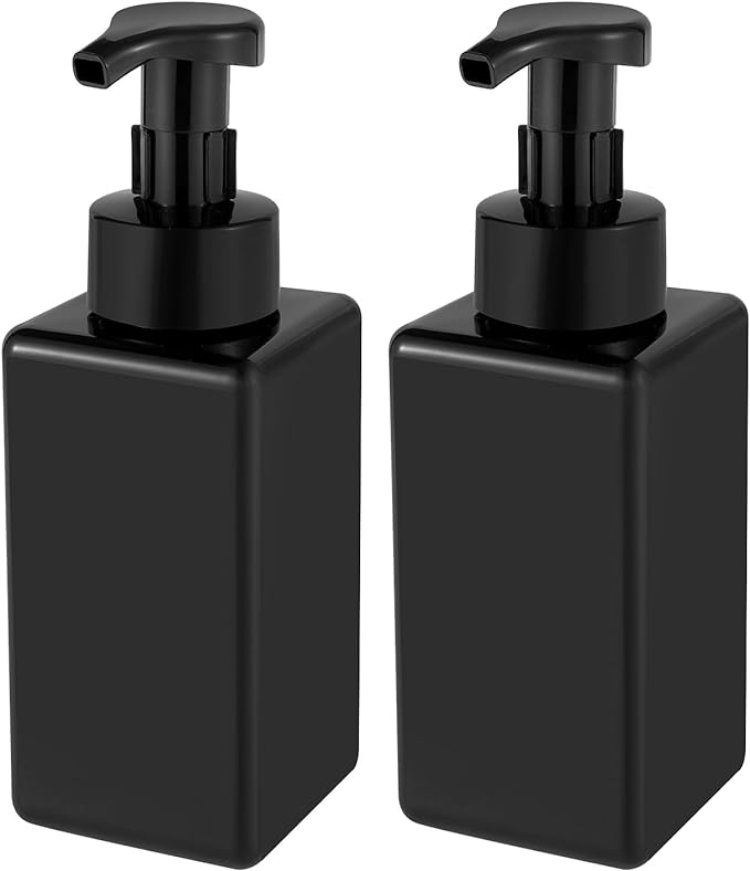 Foaming Soap Dispenser, 22 oz Refillable Pump Bottle Plastic for Liquid Soap, Shampoo, Body Wash, 2 Pcs, Black
