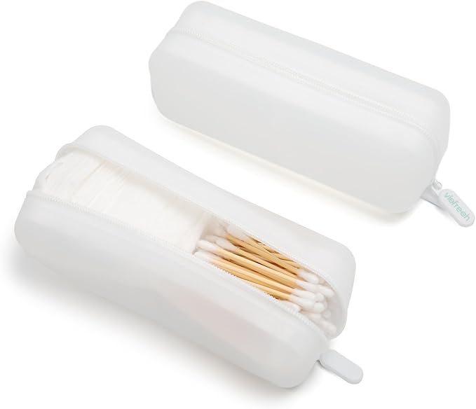 Cotton Pad Swab Travel Case, 2-in-1 Waterproof Organizer, VISFRESH (Clear)