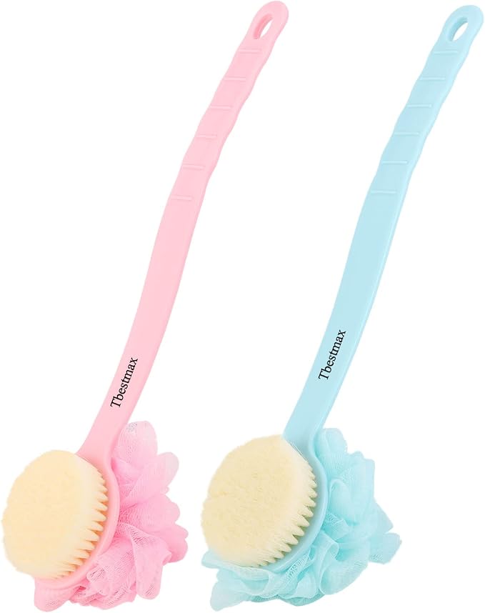 Tbestmax Loofah Back Scrubber Long Handle Shower Body Brush with Soft Mesh Sponge for Women Skin Exfoliating Bath, Massage