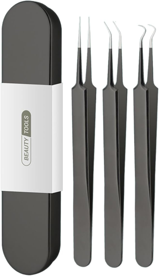 Usiveinborn Blackhead Remover Upgraded, Usiveinborn Blackhead Tweezers, Professional Upgraded Facial Blackhead Remover Tweezers, Blackhead Remover Tools Sets (A3-Black-3pcs)