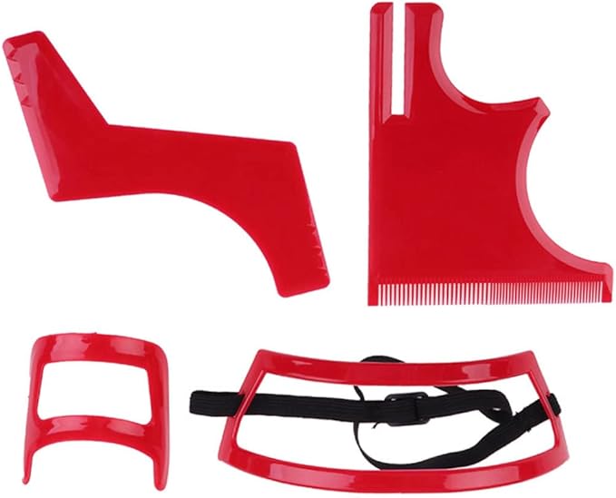 Jeorywoet Beard Shaping Tool Kit Neckline Shaving Template Guide Set Red