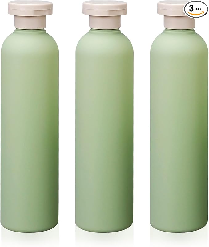 Harewu 3Pcs 8.8oz Flip Top Squeeze Bottles,Reusable and Refillable Leak Proof Travel Bottles,For Lotions,Facial Creams,Shampoos,Hair Conditioner (Green)