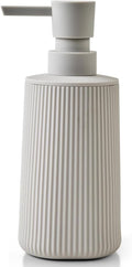 Small Soap Dispenser for Bathroom and Kitchen, Modern Farmhouse Striped Style Plastic Hand Soap Dish Soap Dispenser with Pump Matte Beige
