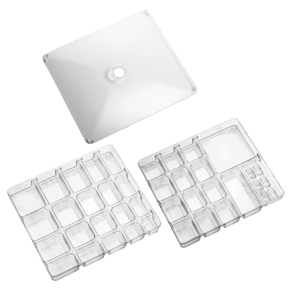mDesign Makeup Organiser - Practical Cosmetics Storage Box with 2 Drawers and Shelf Space for Nail Polish, Lip Stick, Jewellery and More - Ideal Plastic Drawer Storage - Transparent/Clear