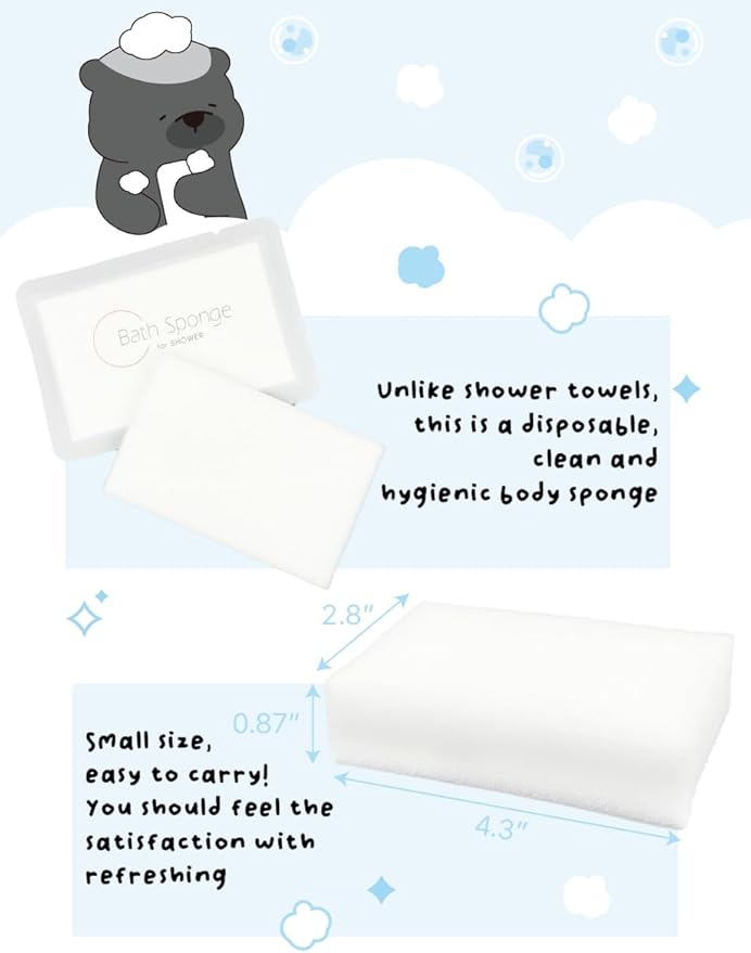KULOSORY Disposable Bath Sponge White 24Pack / Easy to Carry Anytime, Anywhere/Travel, Camping, Clean Shower Supplies