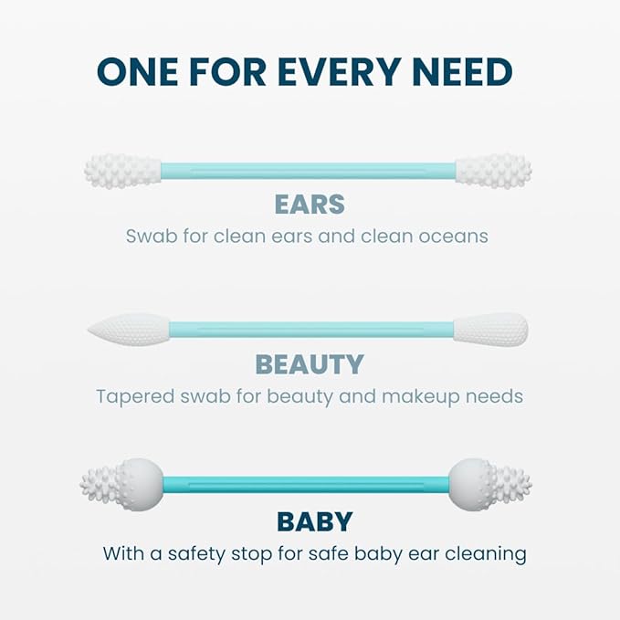 LastSwab™ Baby Reusable Q-Tips for Newborns & Infants - Gentle Silicone Safety Swabs, Ear & Nose Cleaner - Washable Cotton Swab Alternative, BPA-Free, Zero Waste - Turquoise
