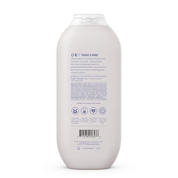 method Body Wash, Simply Nourish - Leaves Skin Feeling Soft & Moisturized, Made Without Parabens, Notes of Coconut, Rice Milk & Shea Butter, 18 fl oz