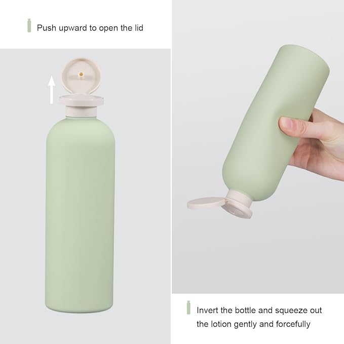 UMETASS Travel Shampoo Bottle, Empty Plastic Squeeze Bottles 13.5oz with Flip Cap, Lotion Container for Toiletries Travel Size Shampoo and Conditioner (2 pack blue, 2 pack green)