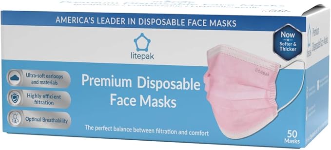 Litepak 500pcs Premium Disposable Face Mask SOFT 3ply Nose Wire - Pink
