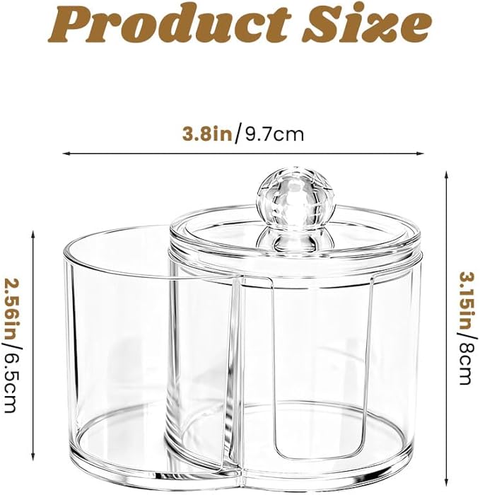 Axrivonte Qtip Holder Dispenser,Dual-Compartment Cotton Swab & Cotton Pad Organizer with Removable Dustproo-f Lid,Compact Countertop Storage Container(Clear)