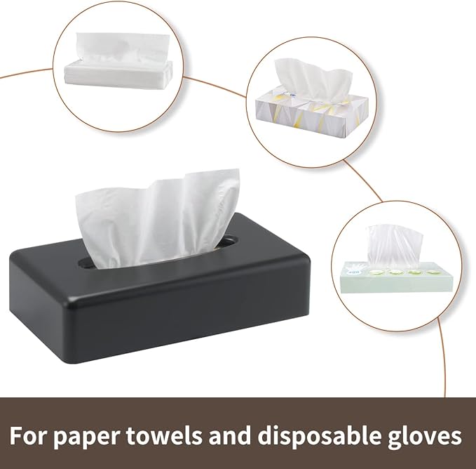 Y-in Hand Tissue Box Cover, Rectangular Black Wall Mounted Facial Paper Holder Dispenser, Prefert for Storage on Bathroom Vanity, Kitchen, Night Stand, Countertops Office and Car.