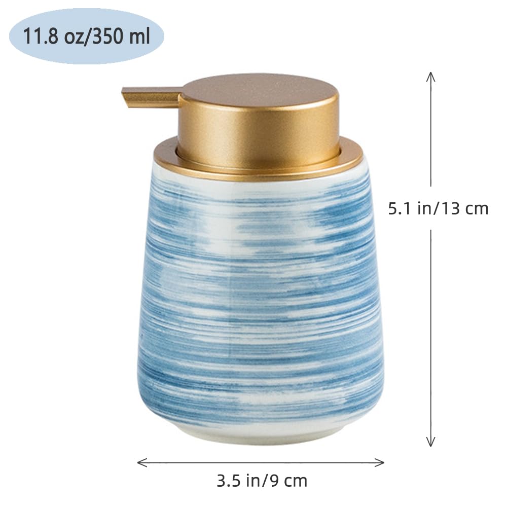 Modern Striped Style Gold Soap Dispenser for Bathroom, Ceramic Hand Soap Dispenser, Easy to Refill Liquid (Blue-Foam Pump)