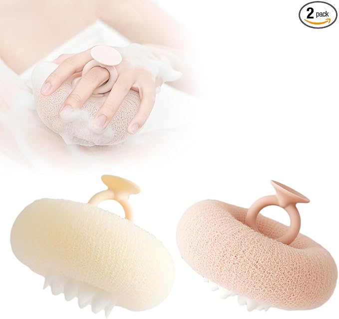 Super Soft Sunflower Suction Cup Bath Ball, 2026 Upgraded 2-in-1 Sunflower Bath Ball Exfoliating Bath Sponge Cleaning Brush, Sponge Mesh Pouf Shower Ball for Women, Men Shower (Apricot+Yellow)