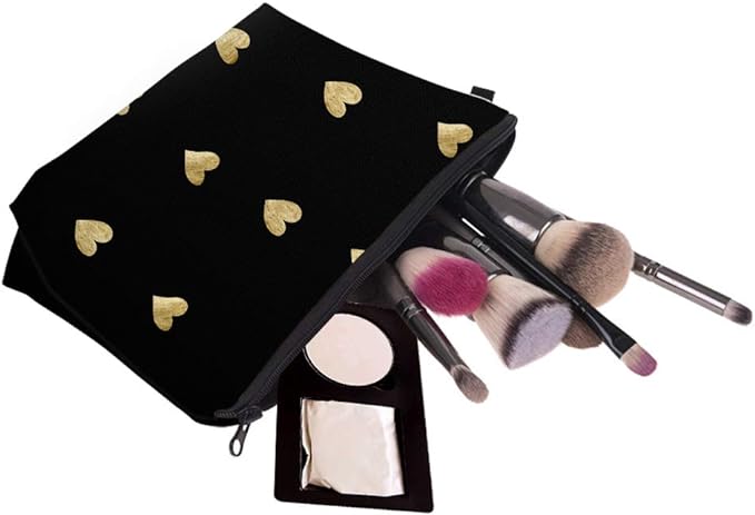 Aiphamy Cute Travel Makeup Bag Cosmetic Bag Small Pouch Gift for Women (Brushed Gold Heart)