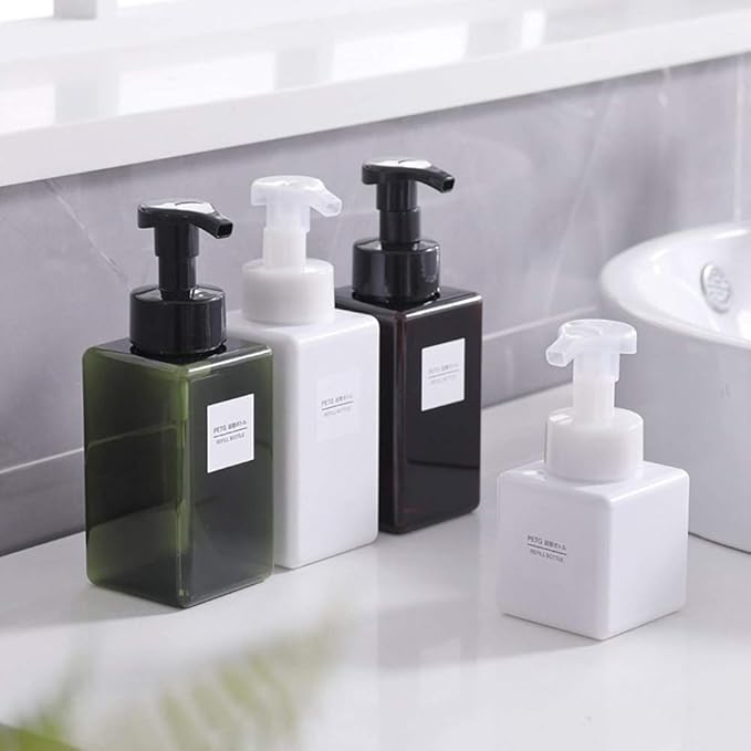 UUJOLY Foaming Soap Dispenser, 450ml (15oz) Refillable Pump Bottle Plastic for Liquid Soap, Shampoo, Body Wash (2 Pcs) (Amber)