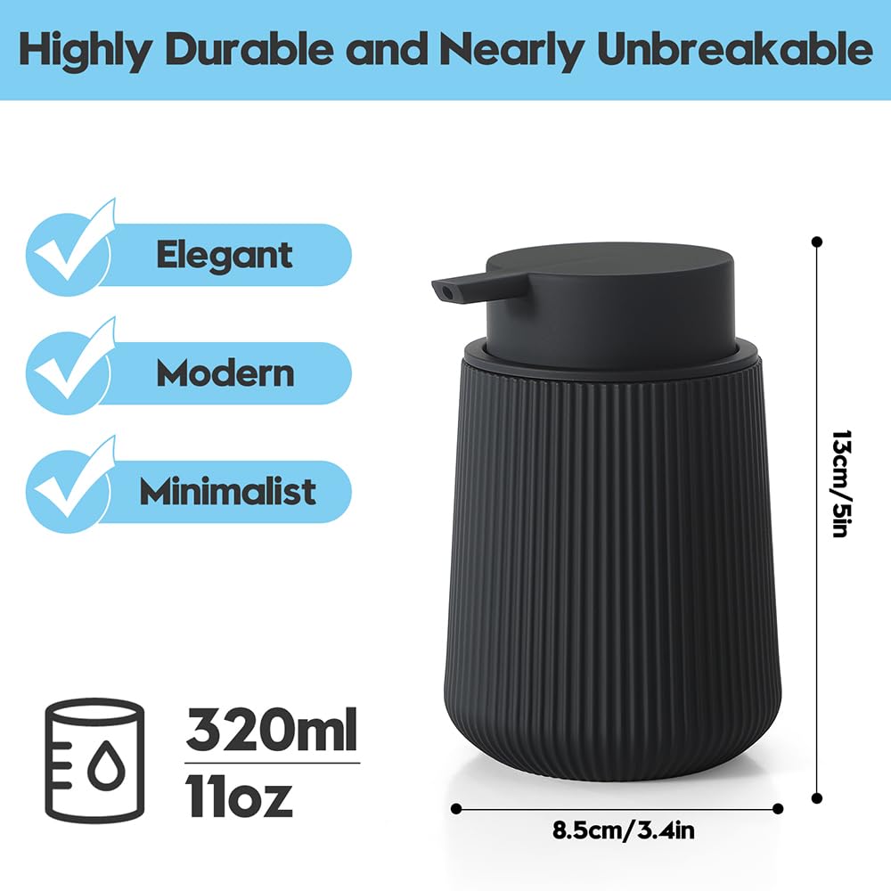 YAUKPH Striped Liquid Hand Soap Dispenser with Leak-Proof Pump for Bathroom and Kitchen Countertop 11oz Black
