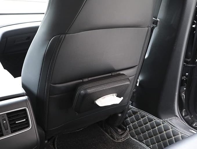Sun Visor Tissue Holder, Zipper Napkin Holder, PU Leather Backseat Tissue Case for Car, Vehicle (Black)