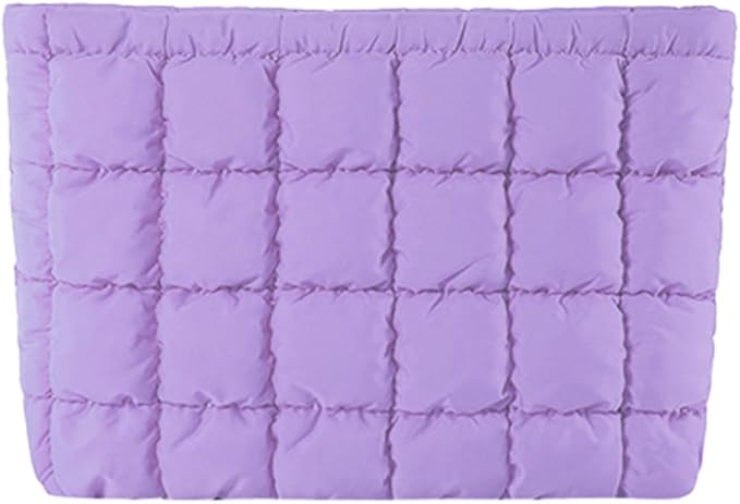 HFLZBRO Puffy Quilted Makeup Bag for Women, Cosmetic Bag, Travel Toiletry Organizer Pouch Clutch (purple)