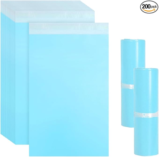 Disposable Sanitary Bags for Feminine Products, Pack of 200, Self-Adhesive Sealing, Odor Reducing, Discreet Disposal of Pads, Tampons, Liners (Light Blue)