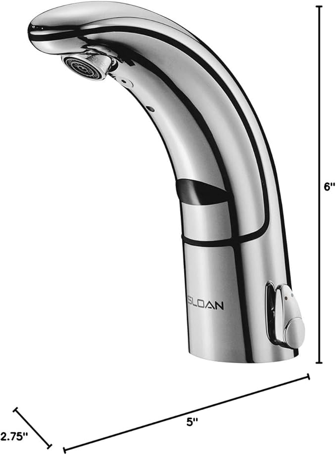 Sloan Optima EAF-150 Sensor Activated Touch-Free Faucet, Commercial Grade with Mounting Hardware - 1.5 GPM Battery-Powered Deck-Mounted Mid Body, Polished Chrome Finish, 3335001