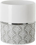 Mirror Damask White & Gray Small Oval Bathroom Trash Can 1.6 Gal / 6L