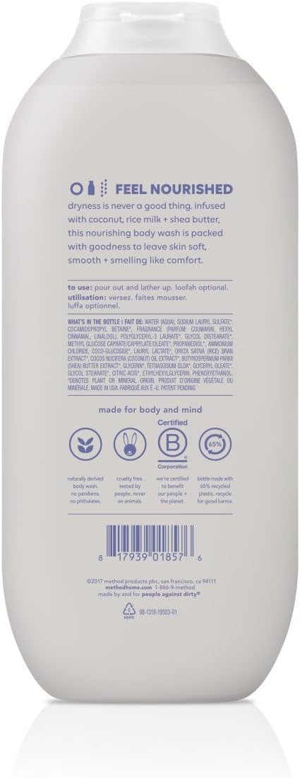 method Body Wash, Simply Nourish - Leaves Skin Feeling Soft & Moisturized, Made Without Parabens, Notes of Coconut, Rice Milk & Shea Butter, 18 fl oz - 6 pack