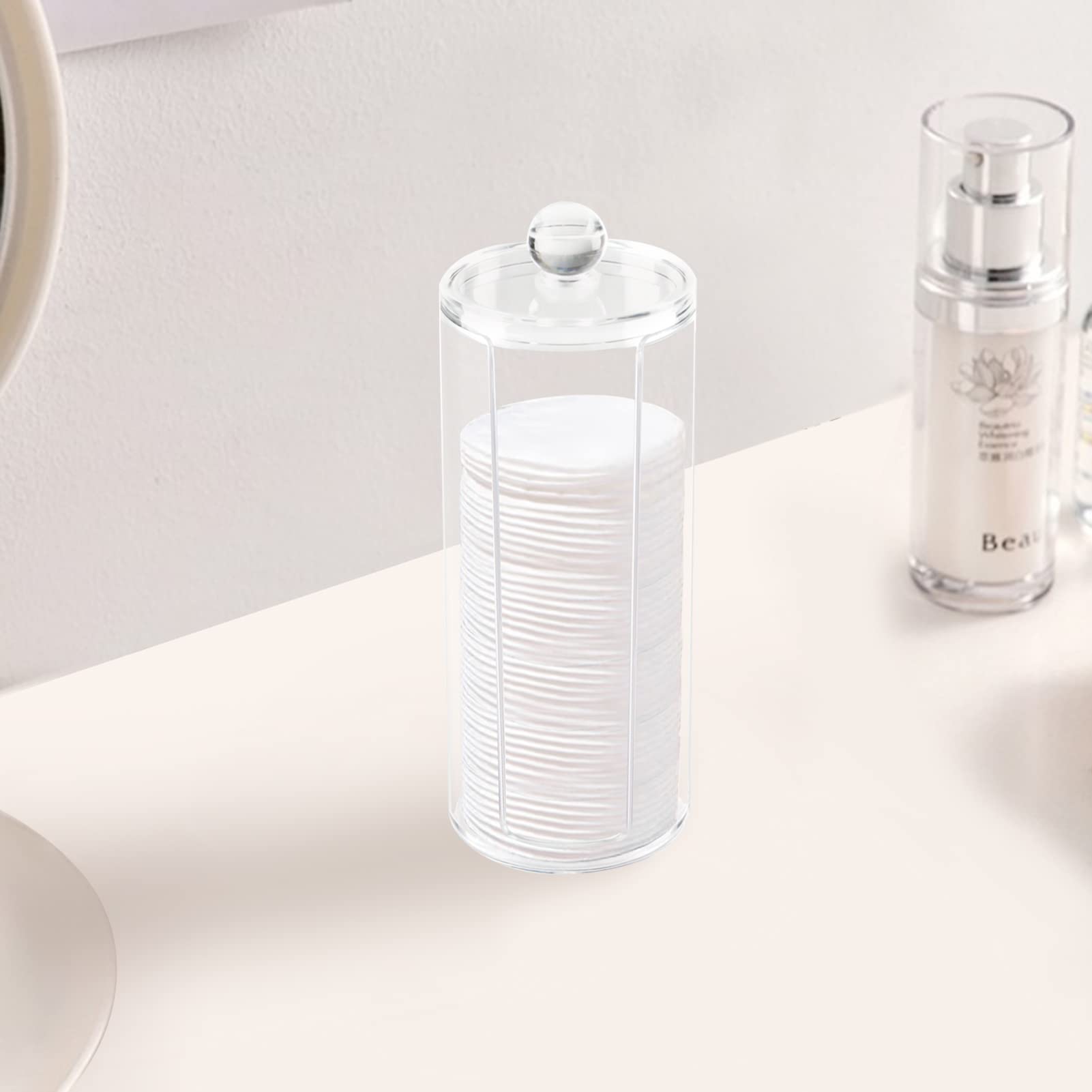 Acrylic Cotton Rounds Holder with Lid for Facial Makeup Remover Pads