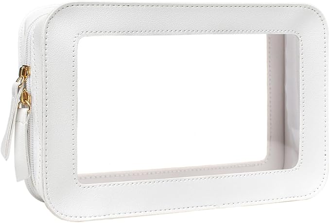 FFpaw Clear Makeup Bag Organizer, TSA Approved Portable Travel Toiletry Bag Clear Cosmetic Bag Case Small Make Up Case Mini Makeup Pouch for Purse Car Essentials for Women Men (White)