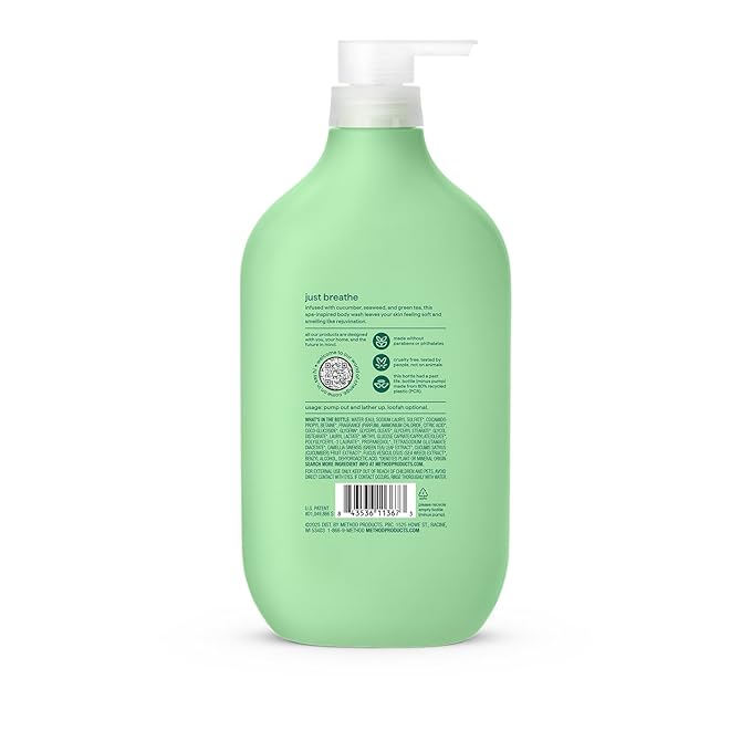 method Body Wash, Daily Zen - Leaves Skin Feeling Soft & Moisturized, Made Without Parabens, Notes of Cucumber, Seaweed & Green Tea, 28 Fl Oz