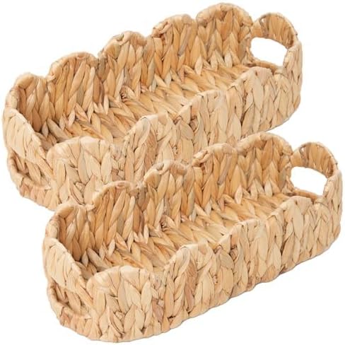 Coeusy 2 Pack Toilet Baskets,Scalloped Edge Wicker Basket for Toilet Paper Storage,Small Baskets for Bathroom,Living Room,Countertop,Shelves,Both Organizer & Decor,Natural Water Hyacinth
