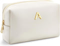 Kigeli Gifts for Women Teen Girls Gifts for Bridesmaid Mom Teachers Graduation Birthday Wedding Personalized Initial Makeup Bag Beige PU Leather Monogram Cosmetic Waterproof Travel Toiletry Bag(A)
