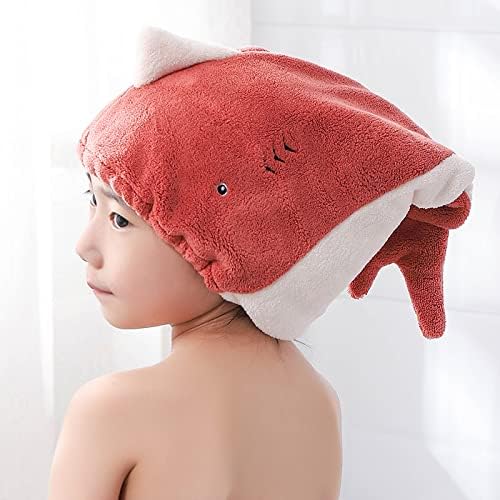 Hair Drying Towel for Kids Girls, Cute Cartoon Absorbent Quick Drying Bath Wrap Set for Bathing, Spa, Swimming Pool, Soft Microfiber Cap for Curly Long & Wet Hair, Red