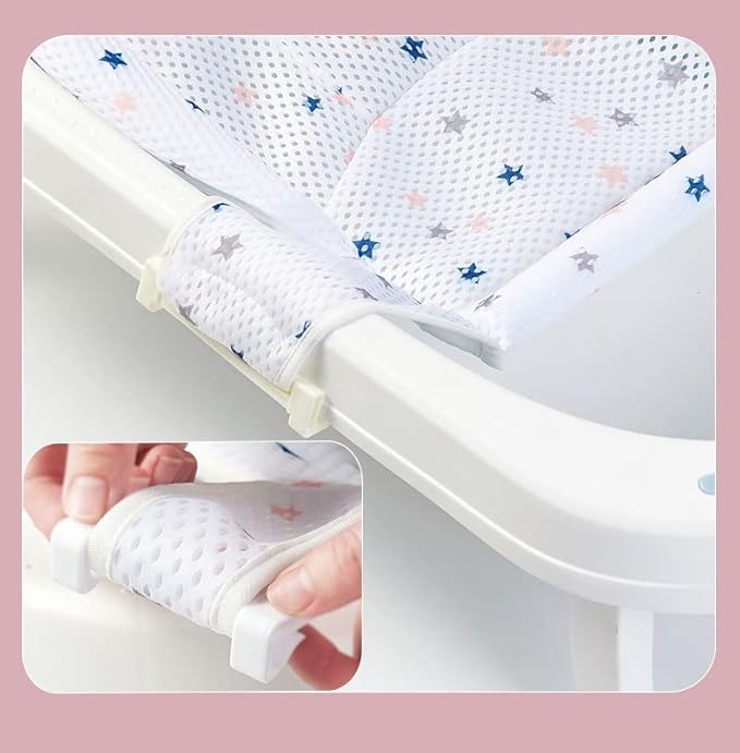 Breathable Mesh Newborn Baby Bath Mat Floating Foam Baby Tub Pillow Adjustable Non-Slip Bath Seat Pad Bath Cushion for Bathtub for 0-18 Months(NO TUB)