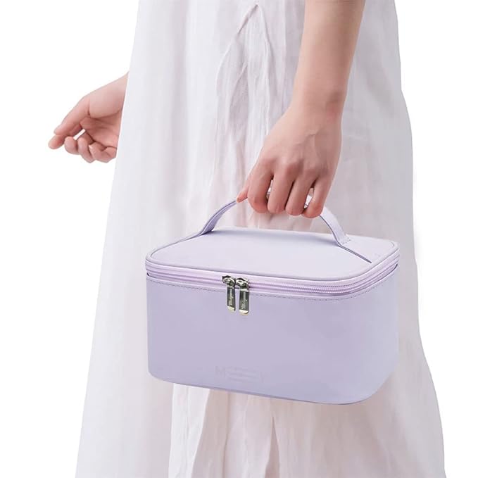 Travel Makeup Bag for Women, PU Leather Cosmetic Bag, Lavender Purple