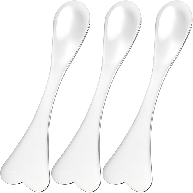 3pcs Mini Stainless Steel Makeup Spatula, Reusable Cosmetic Cream Spatulas Spoon, Skincare Scoop Applicator Facial Massage Beauty Tools for Mixing and Sampling Face Eye Cream- Silver