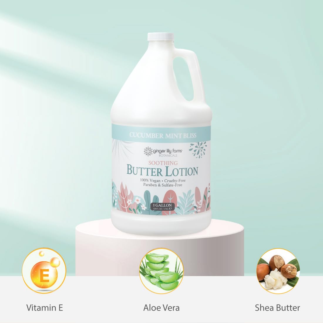 Ginger Lily Farms Botanicals Soothing Butter Lotion for Dry Skin, 100% Vegan & Cruelty-Free, Cucumber Mint Bliss Scent, 1 Gallon (Pack of 4)