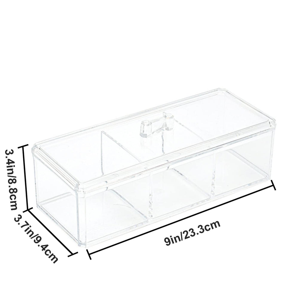 Square Qtip Holder Dispenser, 3 Compartments Cotton Ball Holder, Bathroom Canisters for Cotton Swab, Ball, Cottons Pad Organizer, Clear Acrylic Containers with Lid for Bathroom Vanity Countertop