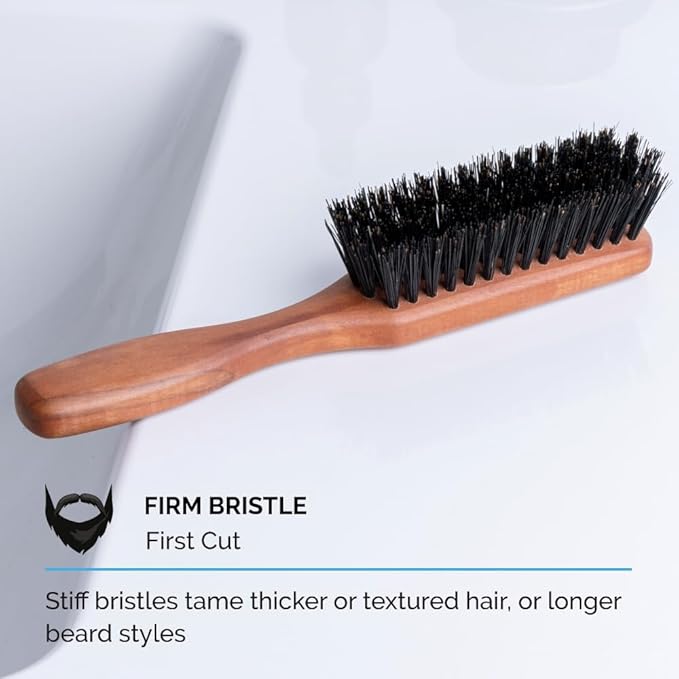 ZEUS Stiff Boar Bristle Beard & Mustache Brush for Men with 6” Handle (A93)