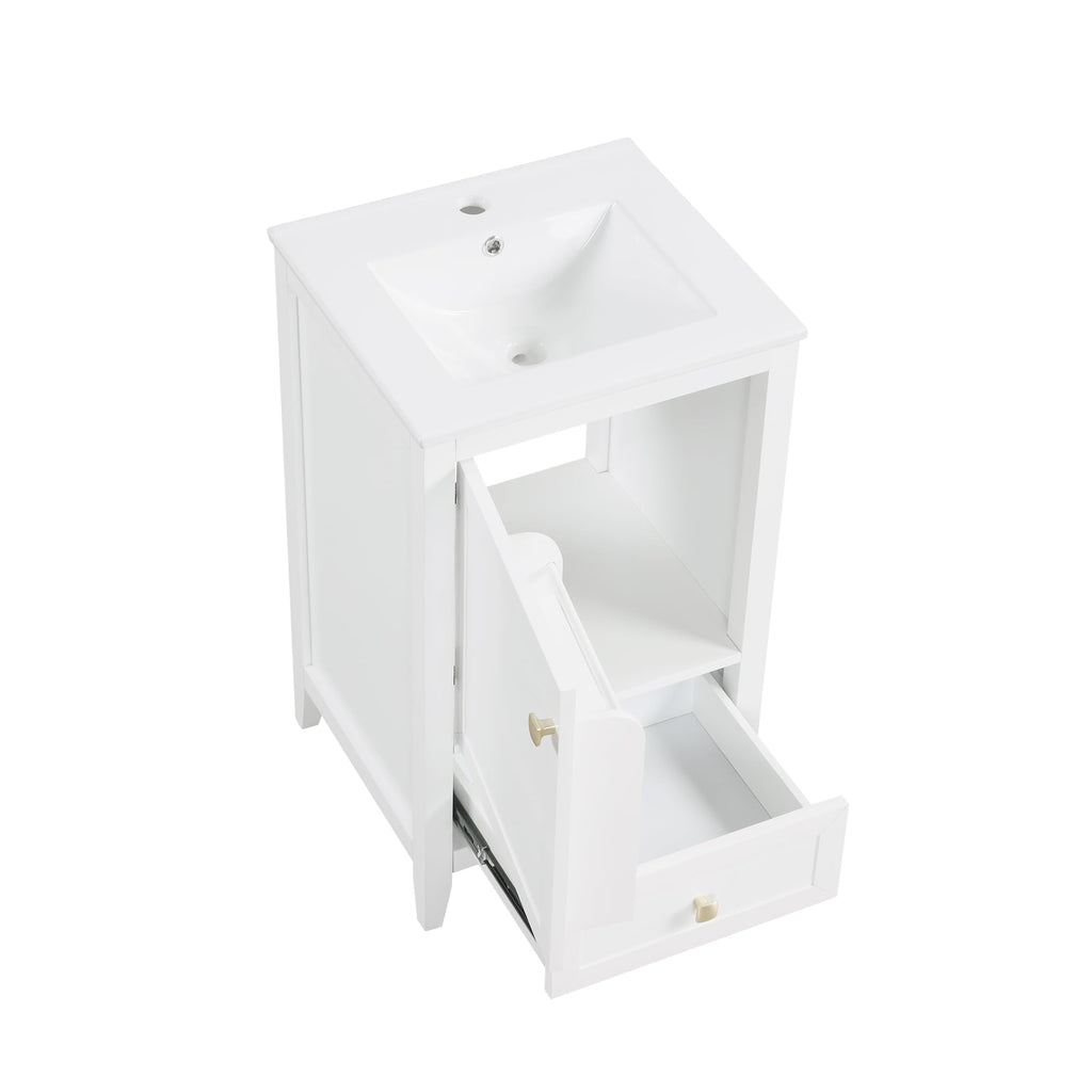Bellemave 20-inch Solid Wood Bathroom Vanity with Sink, Free Standing Cabinet, Soft Closing Door, Storage Rack, Drawer (White)