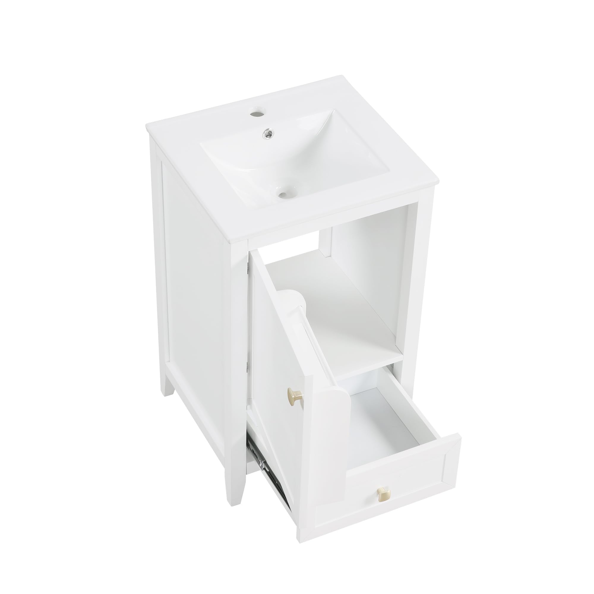 Bellemave 20-inch Solid Wood Bathroom Vanity with Sink, Free Standing Cabinet, Soft Closing Door, Storage Rack, Drawer (White)