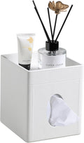 Cretkhp Tissue Box Cover, PU Leather Square Tissue Box Holder with Storage Tray for Bathroom Vanity Countertop Night Stands Bedroom Office Desk, Stylish Tissue Holder Decorative Organizer
