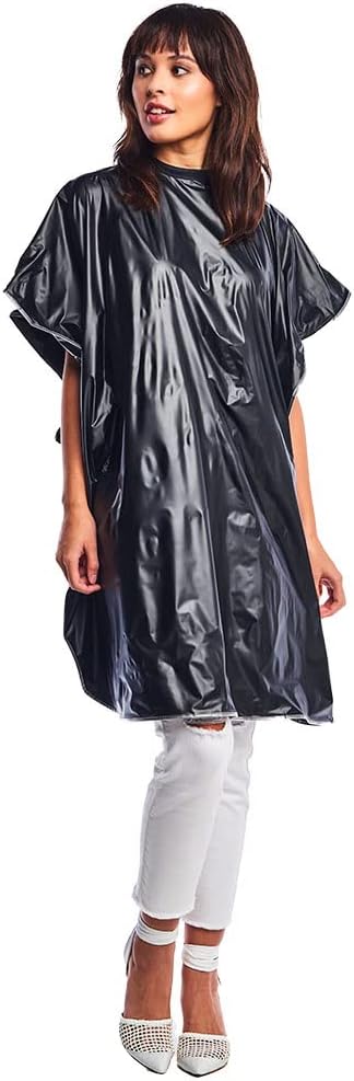 Betty Dain Lustre Shampoo Cape, Waterproof, Stain Resistant Vinyl, Touch-and-close Fastener, Soft Nylon Neckband, Safe For All Salon Processes, 36 inches wide x 54 inches long, Black