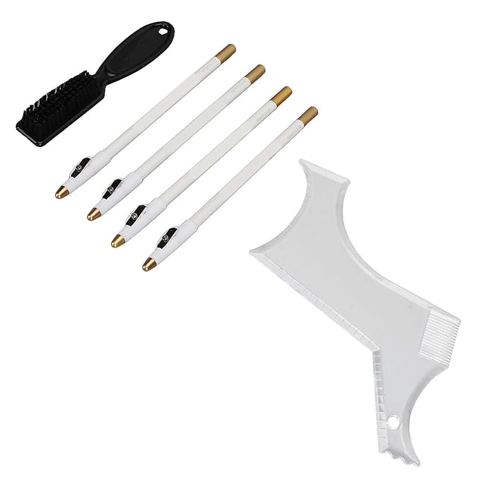 Beard Shaper, Beard Lineup Tool Beard Grooming Toolkit Includes Beard Shaping Stencil with 4 Barber Pencils for Home Use and Travel (White)