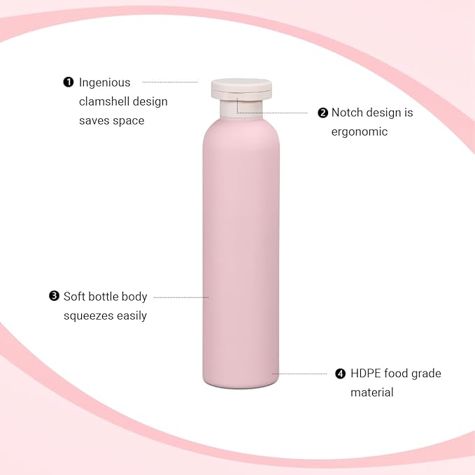 UMETASS Travel Shampoo Bottle, Empty Plastic Squeeze Bottles 8.8oz with Flip Cap, Lotion Container for Toiletries Travel Size Shampoo and Conditioner